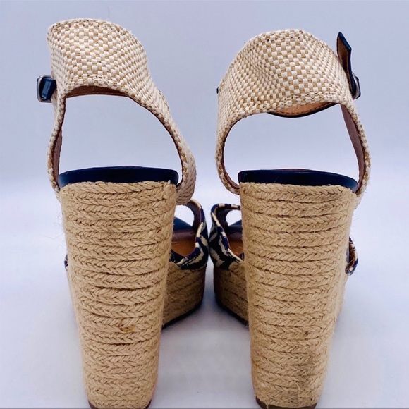 EUC Lucky Brand Blue/Tan Wedge Sandal - Picture 8 of 11